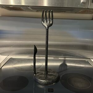 Pottery Barn cast iron Fork and Spoon Paper Towel Holder